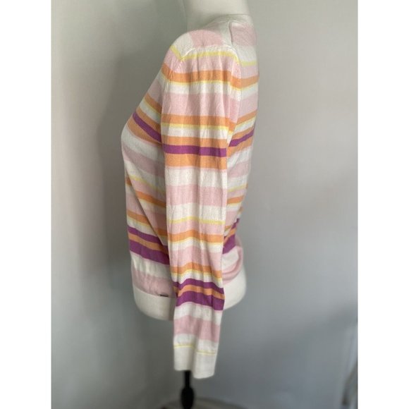 Izod White Pastel Striped Womens V-Neck Sweater Size S 100% Cotton Vintage Retro - Picture 4 of 16